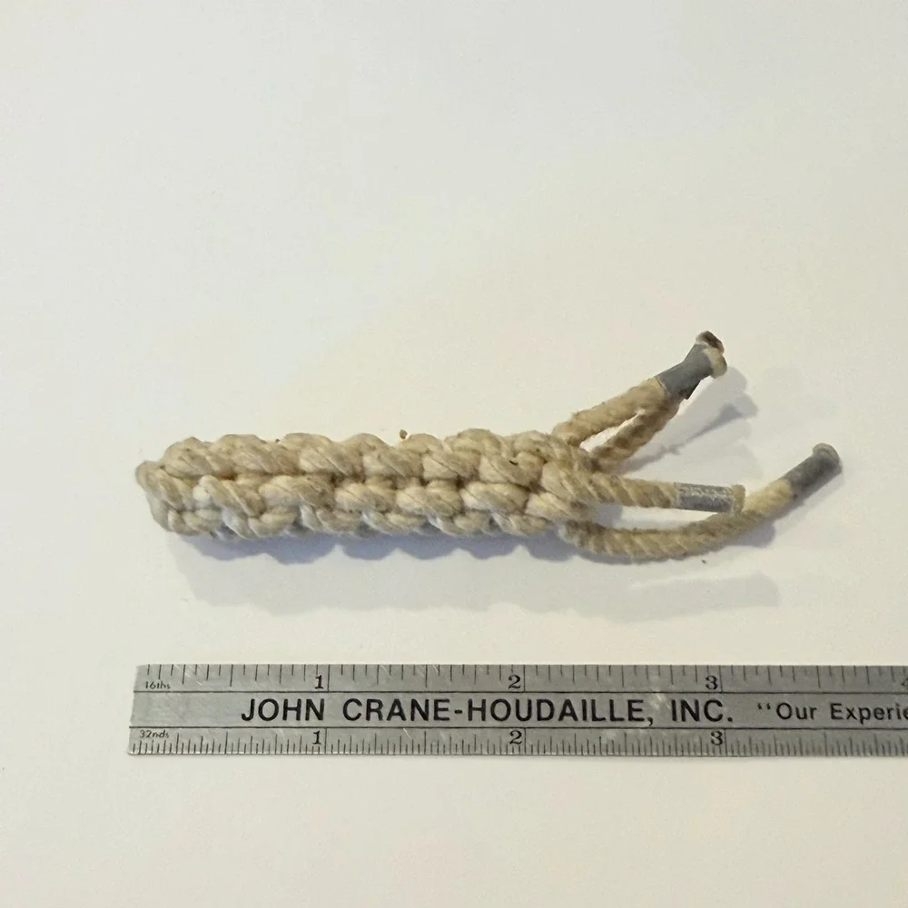 Old Handmade Braided Cotton Rope Keychain Fob Cream Macrame Nautical